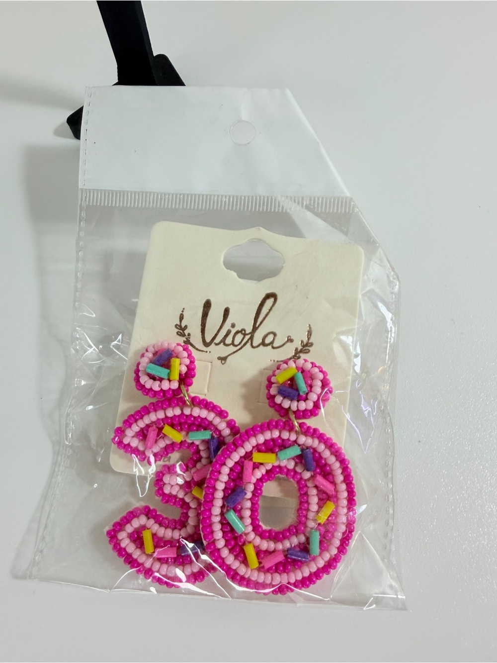 Viola Pink ‘30’ Beaded Statement Earrings for 30 Flirty & Thriving Birthday NWT